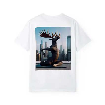 Moose Doing Yoga City Skyline