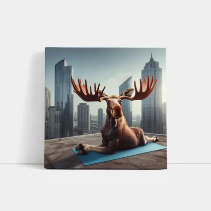 Moose Doing Yoga on City Rooftop
