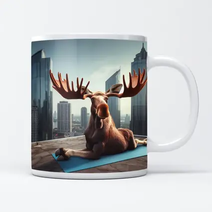Moose Doing Yoga on City Rooftop