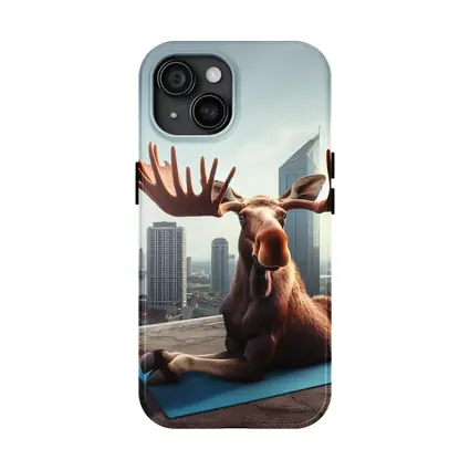 Moose Doing Yoga on City Rooftop