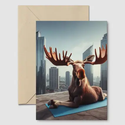 Moose Doing Yoga on City Rooftop