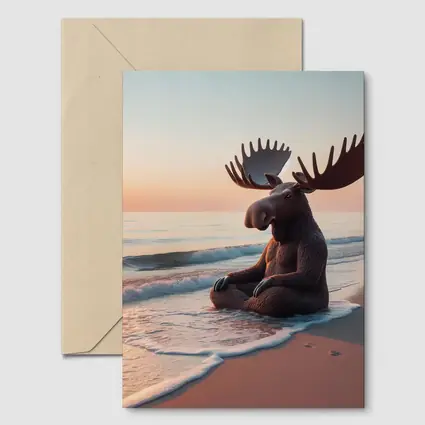 Moose Meditating on Peaceful Sunset Beach
