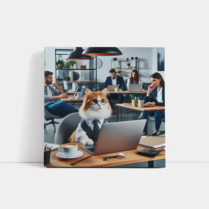 Office Cat Wearing Suit Working Laptop