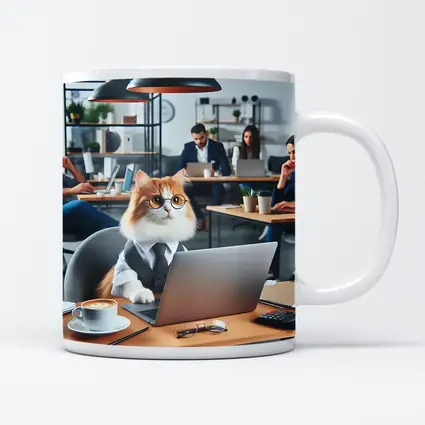 Office Cat Wearing Suit Working Laptop