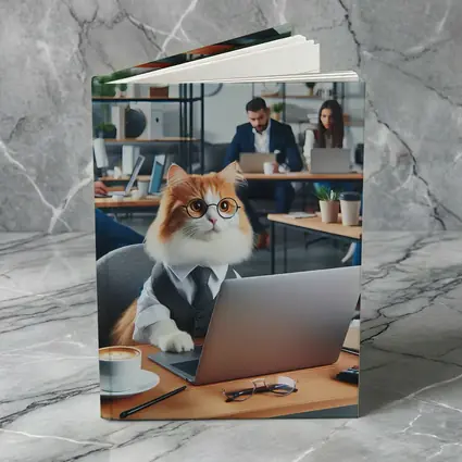 Office Cat Wearing Suit Working Laptop