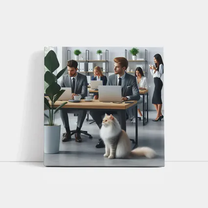 Persian Cat in Modern Office Workspace