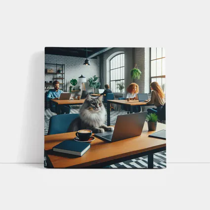 Gray Cat Working Laptop Cozy Office