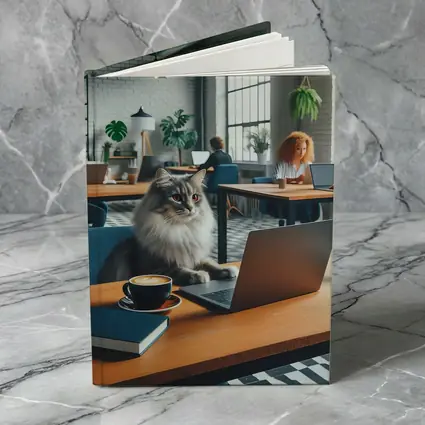 Gray Cat Working Laptop Cozy Office
