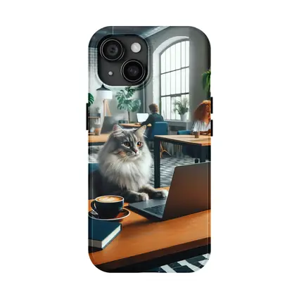 Gray Cat Working Laptop Cozy Office
