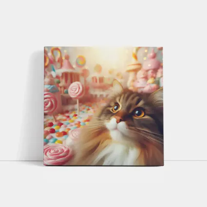 Fluffy Cat in Colorful Candy Fantasy World