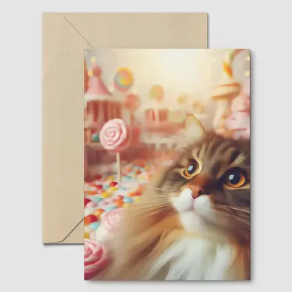 Fluffy Cat in Colorful Candy Fantasy World