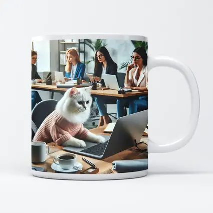 White Cat Working Laptop Office Coworkers
