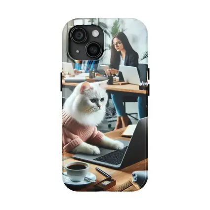 White Cat Working Laptop Office Coworkers