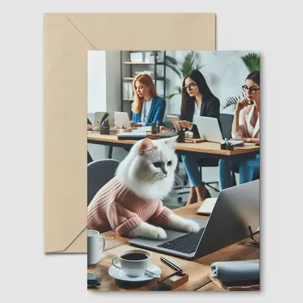 White Cat Working Laptop Office Coworkers