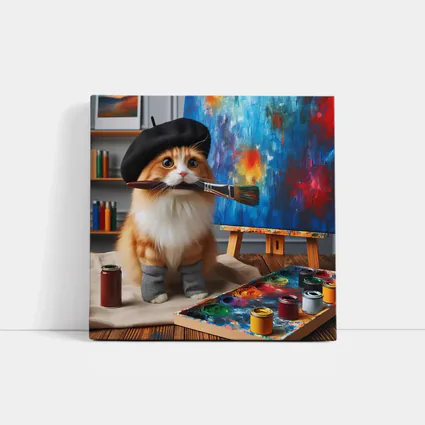 Orange Cat Artist Beret Painting Studio