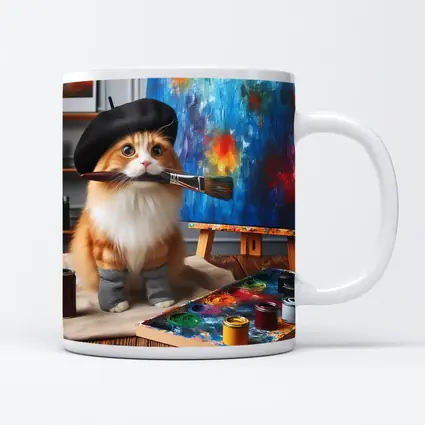 Orange Cat Artist Beret Painting Studio