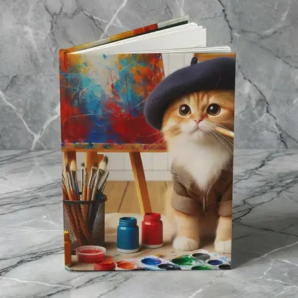 Artist Cat in Beret Painting Studio
