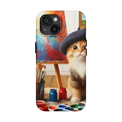 Artist Cat in Beret Painting Studio
