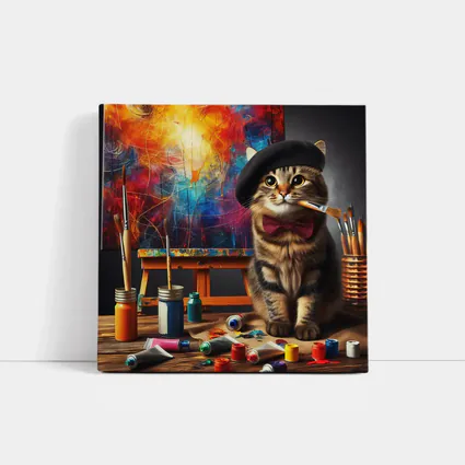 Artist Cat Beret Bow Tie Paint Studio