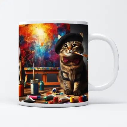 Artist Cat Beret Bow Tie Paint Studio