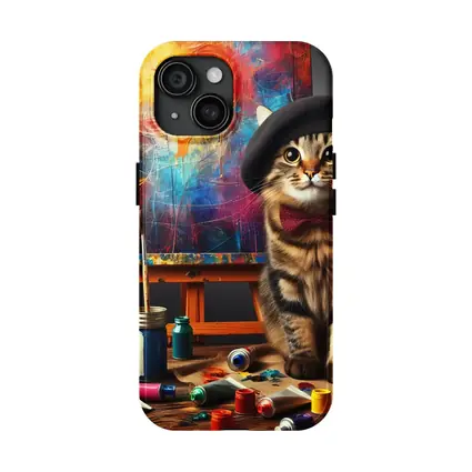 Artist Cat Beret Bow Tie Paint Studio
