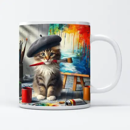 Kitten Artist Beret Painting Studio Canvas