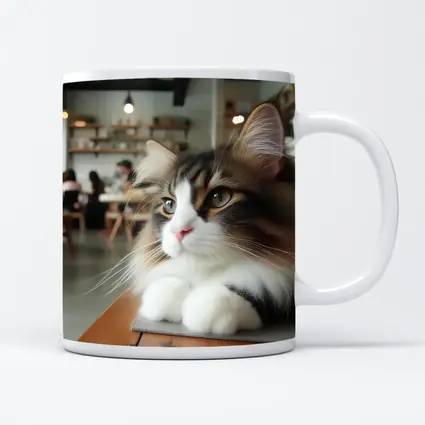 Norwegian Forest Cat Relaxing in Cozy Cafe