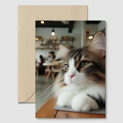 Norwegian Forest Cat Relaxing in Cozy Cafe