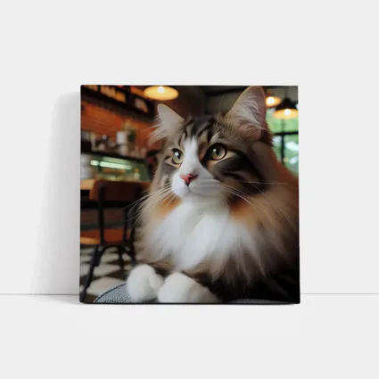 Norwegian Forest Cat Relaxing In Cozy Cafe