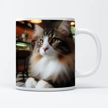 Norwegian Forest Cat Relaxing In Cozy Cafe