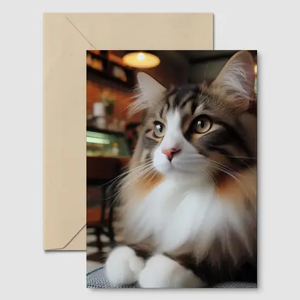 Norwegian Forest Cat Relaxing In Cozy Cafe
