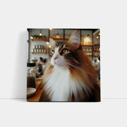 Norwegian Forest Cat Inside Cozy Coffee Shop