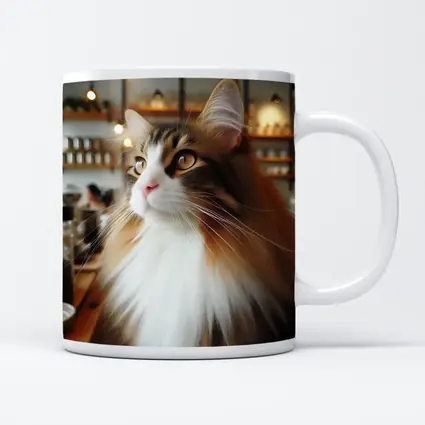 Norwegian Forest Cat Inside Cozy Coffee Shop