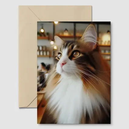 Norwegian Forest Cat Inside Cozy Coffee Shop