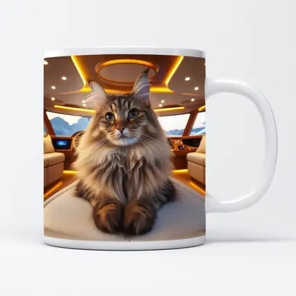 Maine Coon Cat Relaxing Inside Luxury Yacht