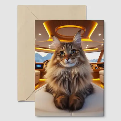 Maine Coon Cat Relaxing Inside Luxury Yacht