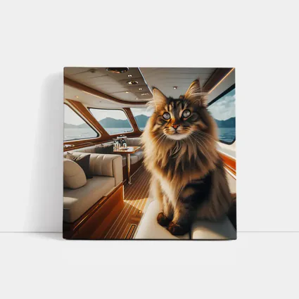Maine Coon Cat Inside Luxury Yacht Cabin