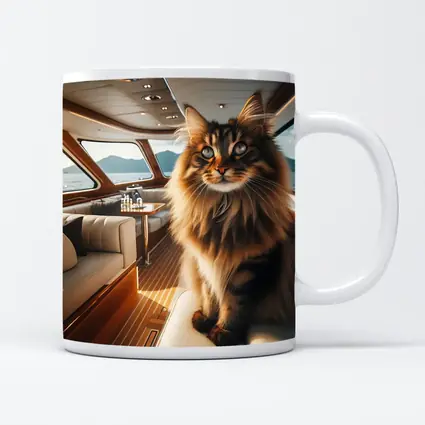 Maine Coon Cat Inside Luxury Yacht Cabin