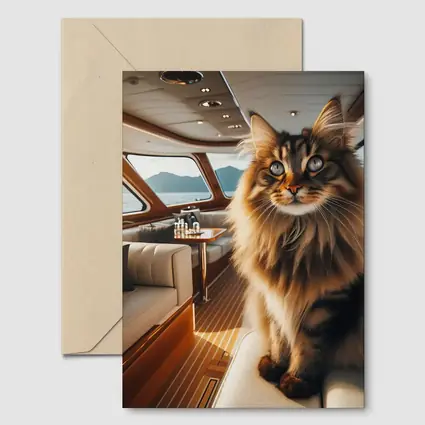 Maine Coon Cat Inside Luxury Yacht Cabin