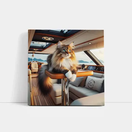 Norwegian Forest Cat Lounging Luxury Yacht Interior
