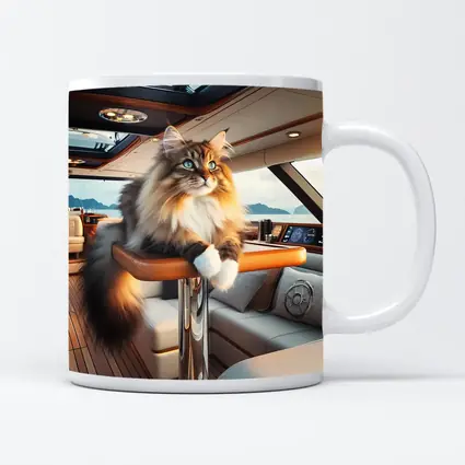 Norwegian Forest Cat Lounging Luxury Yacht Interior