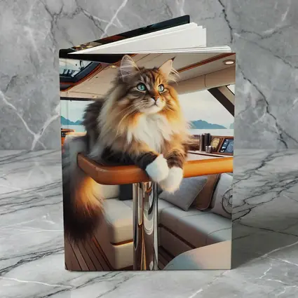 Norwegian Forest Cat Lounging Luxury Yacht Interior
