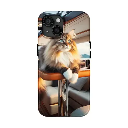 Norwegian Forest Cat Lounging Luxury Yacht Interior
