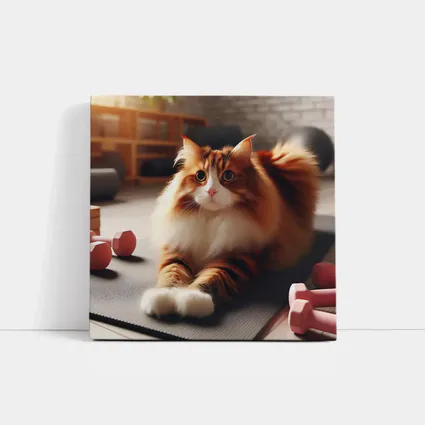 Fluffy Orange Cat on Gym Fitness Mat