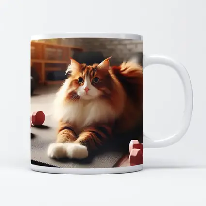 Fluffy Orange Cat on Gym Fitness Mat