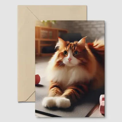 Fluffy Orange Cat on Gym Fitness Mat