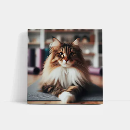 Maine Coon Cat Relaxing on Yoga Mat