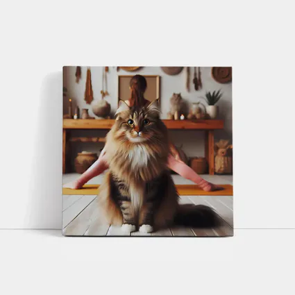 Fluffy Maine Coon Cat Yoga Studio