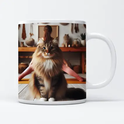 Fluffy Maine Coon Cat Yoga Studio