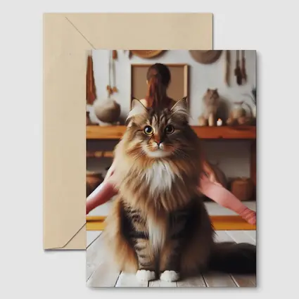 Fluffy Maine Coon Cat Yoga Studio